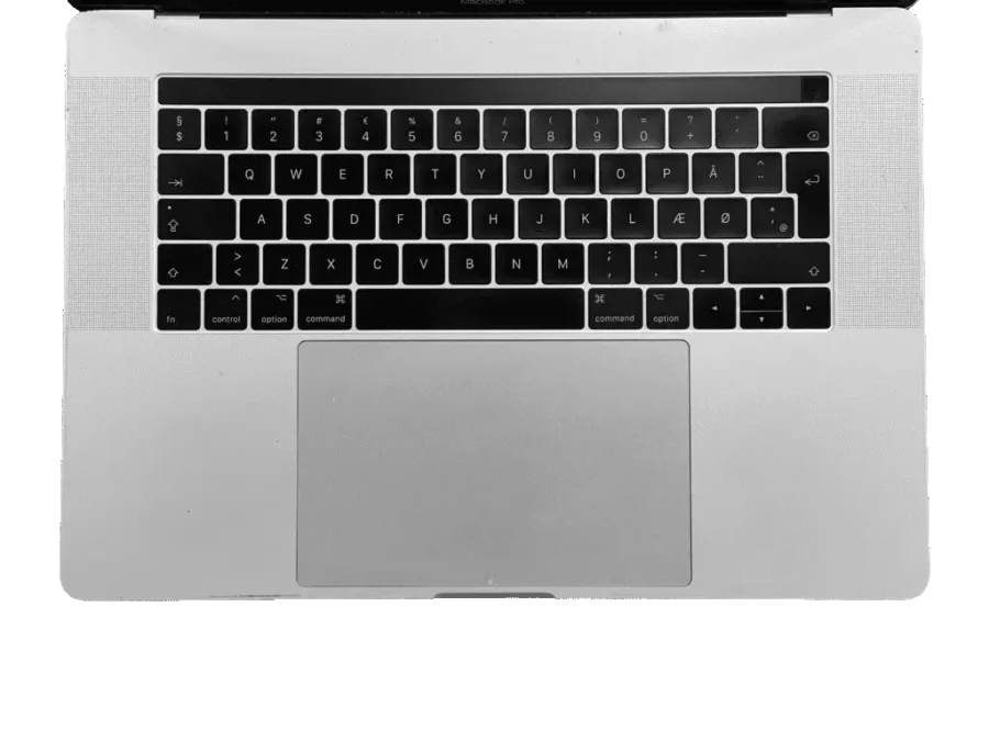 Top view of a MacBook laptop keyboard used for refurbishment and keyboard reprinting services